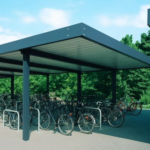 Fietsoverkapping model Dublin 12 Een stijlvolle en praktische oplossing voor het stallen van fietsen? Onze fietsoverkappingen model Dublin, minimalisme op zijn mooist!